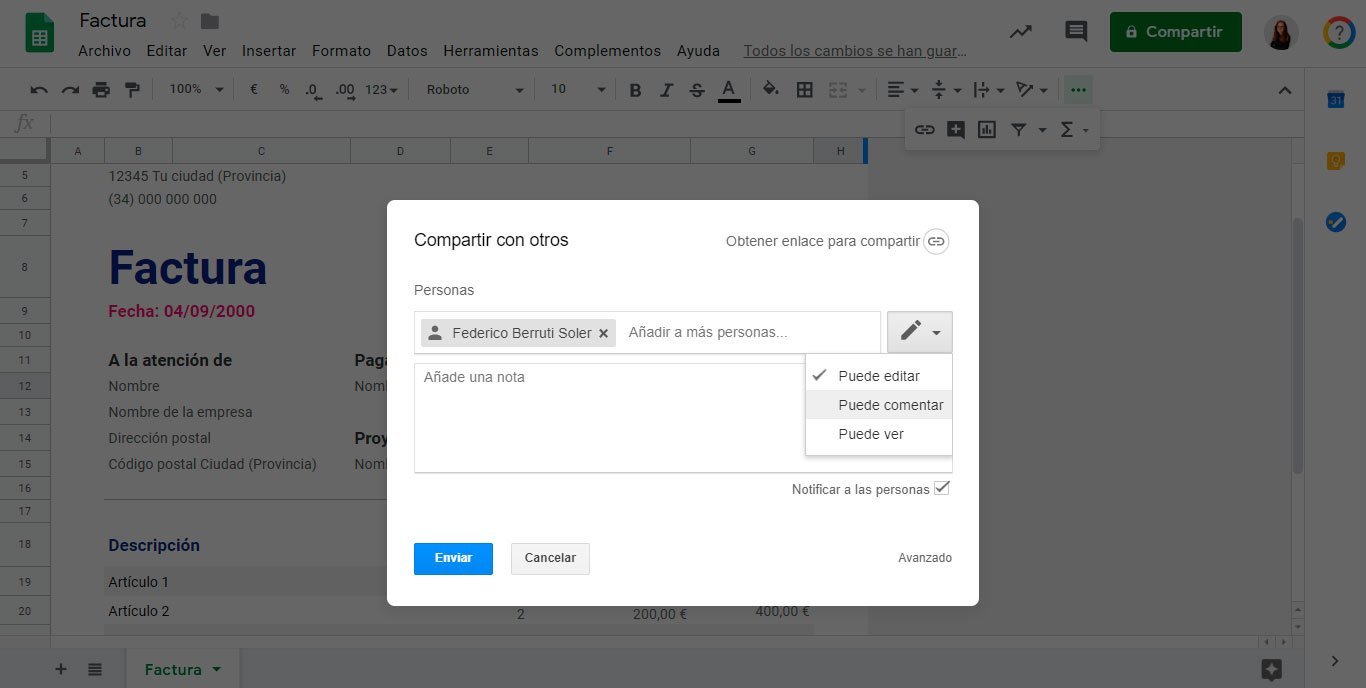 Como compartir en Google Sheets