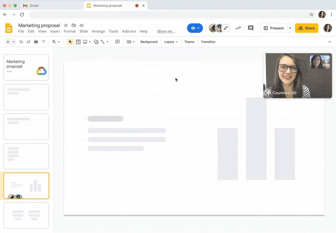 Imagen de edición en paralelo con Google Meet y Workspace